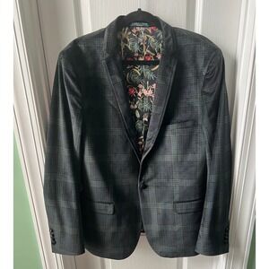 Paisley & Gray Velvet Blazer Green Black Plaid Slim Jacket Floral Lined Mens 44R